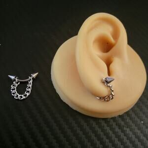 silver stainless steel chain spiked stud earrings